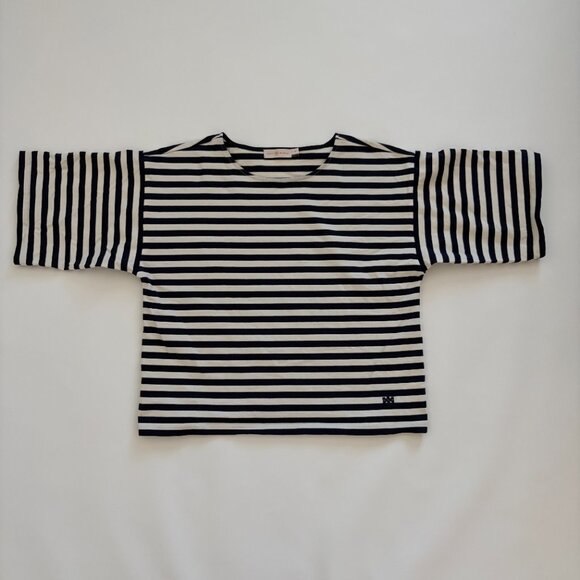 Tory Burch Stripe Top Womens S/P Navy White Cotton Boxy Style - Picture 11 of 12